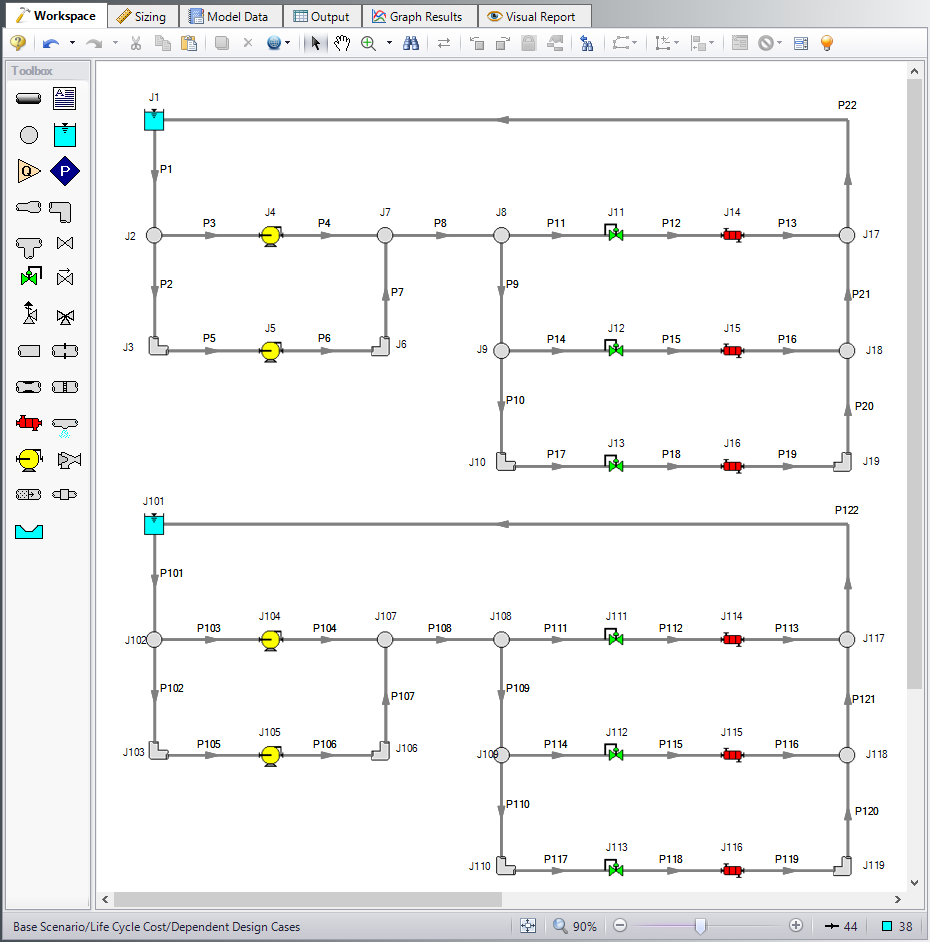 The Workspace with the dependent design case created for the Cooling System model.